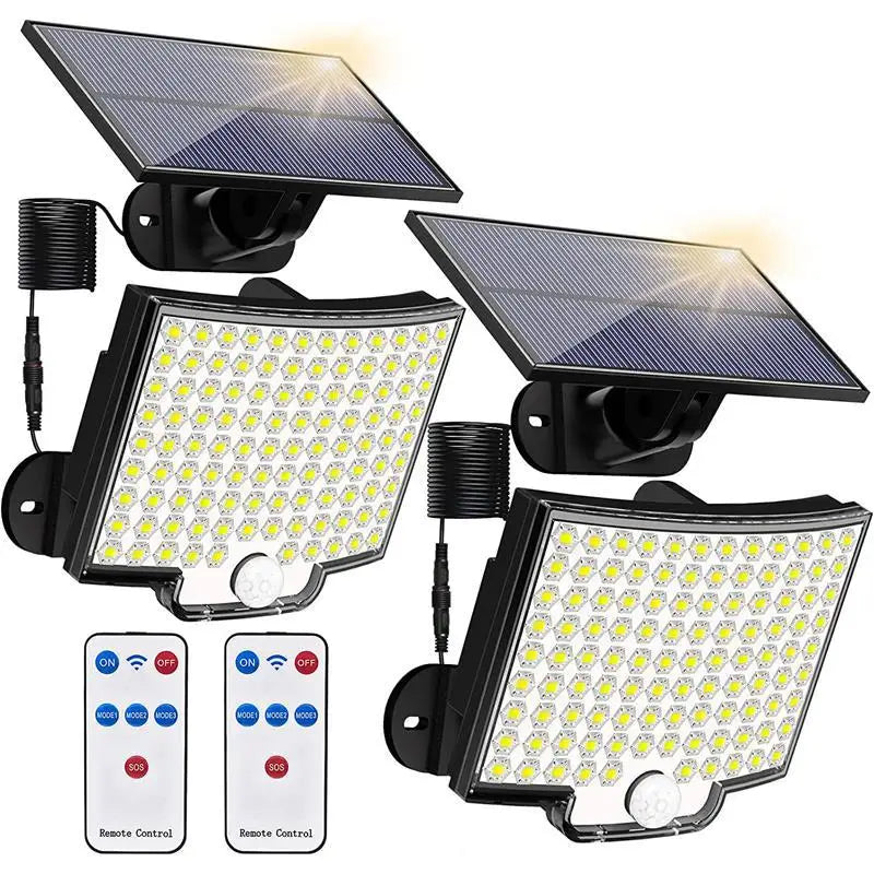 106LED Solar Light Outdoor Waterproof with Motion Sensor Floodlight Remote Control 3 Modes for Patio Garage Backyard New Package 106LED 2PCS / Solar Lamp