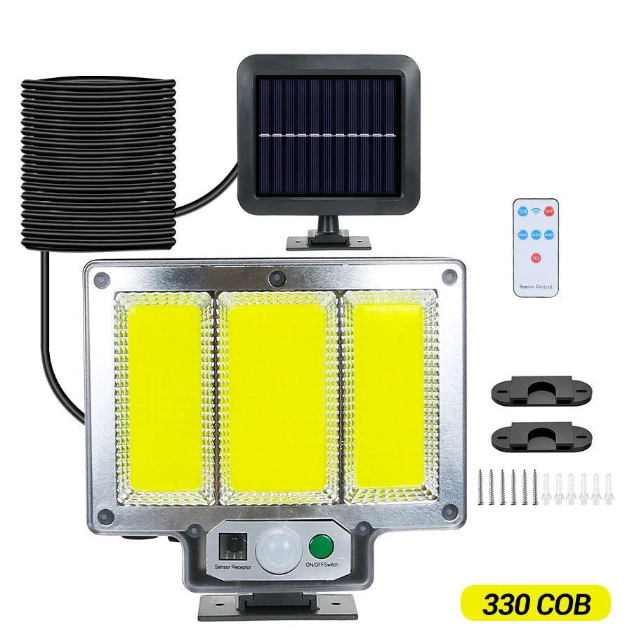 106LED Solar Light Outdoor Waterproof with Motion Sensor Floodlight Remote Control 3 Modes for Patio Garage Backyard New Package 330 COB / Solar Lamp