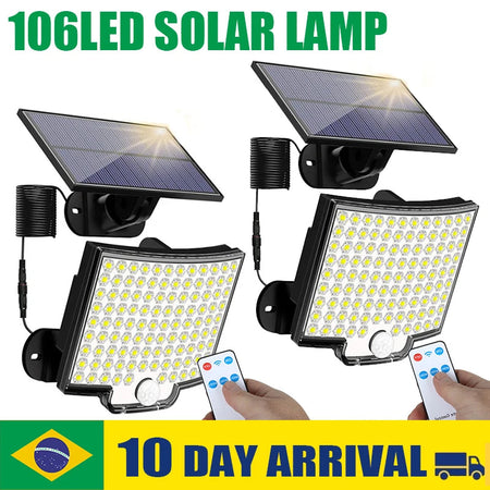 106LED Solar Light Outdoor Waterproof with Motion Sensor Floodlight Remote Control 3 Modes for Patio Garage Backyard New Package