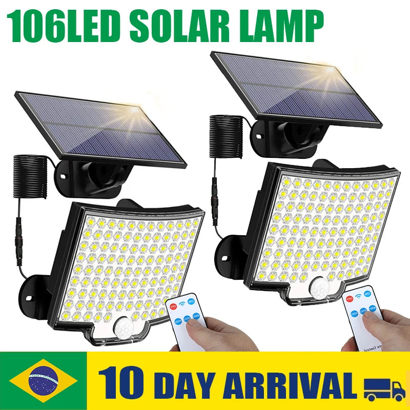 106LED Solar Light Outdoor Waterproof with Motion Sensor Floodlight Remote Control 3 Modes for Patio Garage Backyard New Package