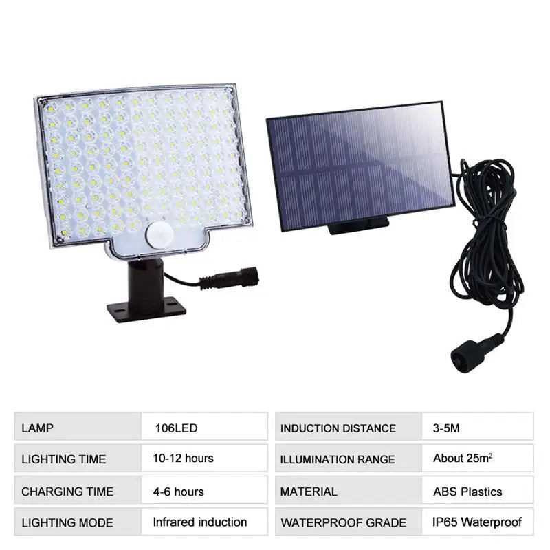 106LED Solar Light Outdoor Waterproof with Motion Sensor Floodlight Remote Control 3 Modes for Patio Garage Backyard New Package