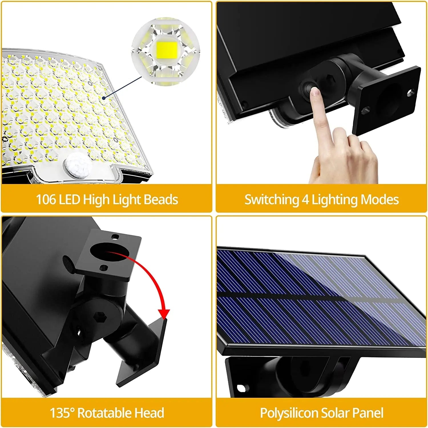 106LED Solar Light Outdoor Waterproof with Motion Sensor Floodlight Remote Control 3 Modes for Patio Garage Backyard New Package