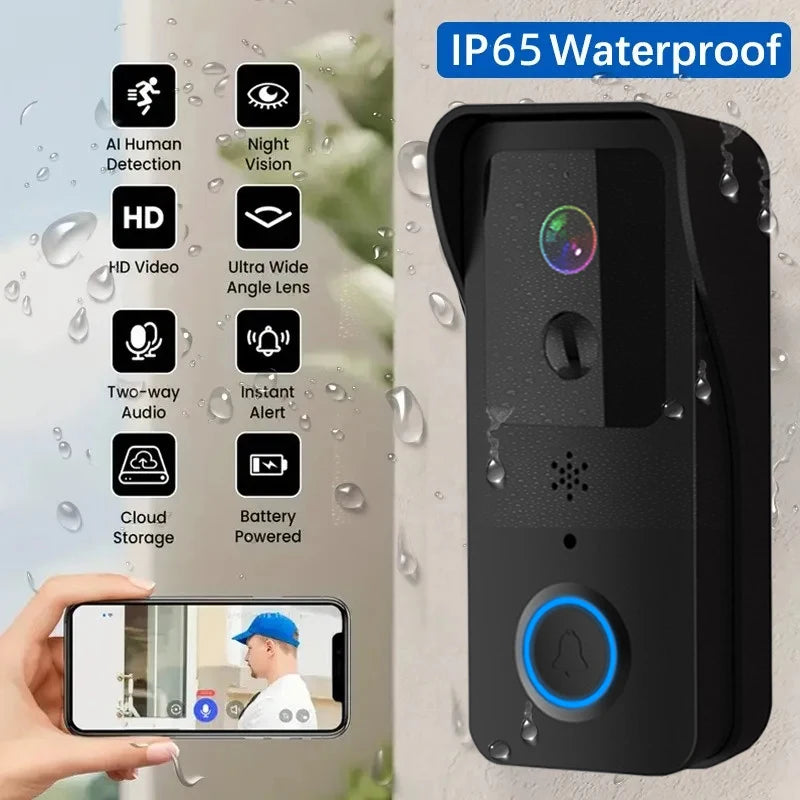 1080P Video Doorbell 5G 2.4G WiFi Wireless Door Bell Night Vision Tuya Smart APP PIR Recording AC/DC Power Ring Camera Bell