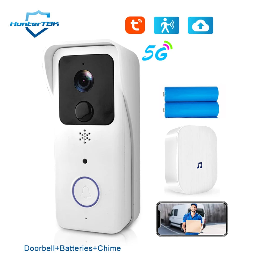1080P Video Doorbell 5G 2.4G WiFi Wireless Door Bell Night Vision Tuya Smart APP PIR Recording AC/DC Power Ring Camera Bell