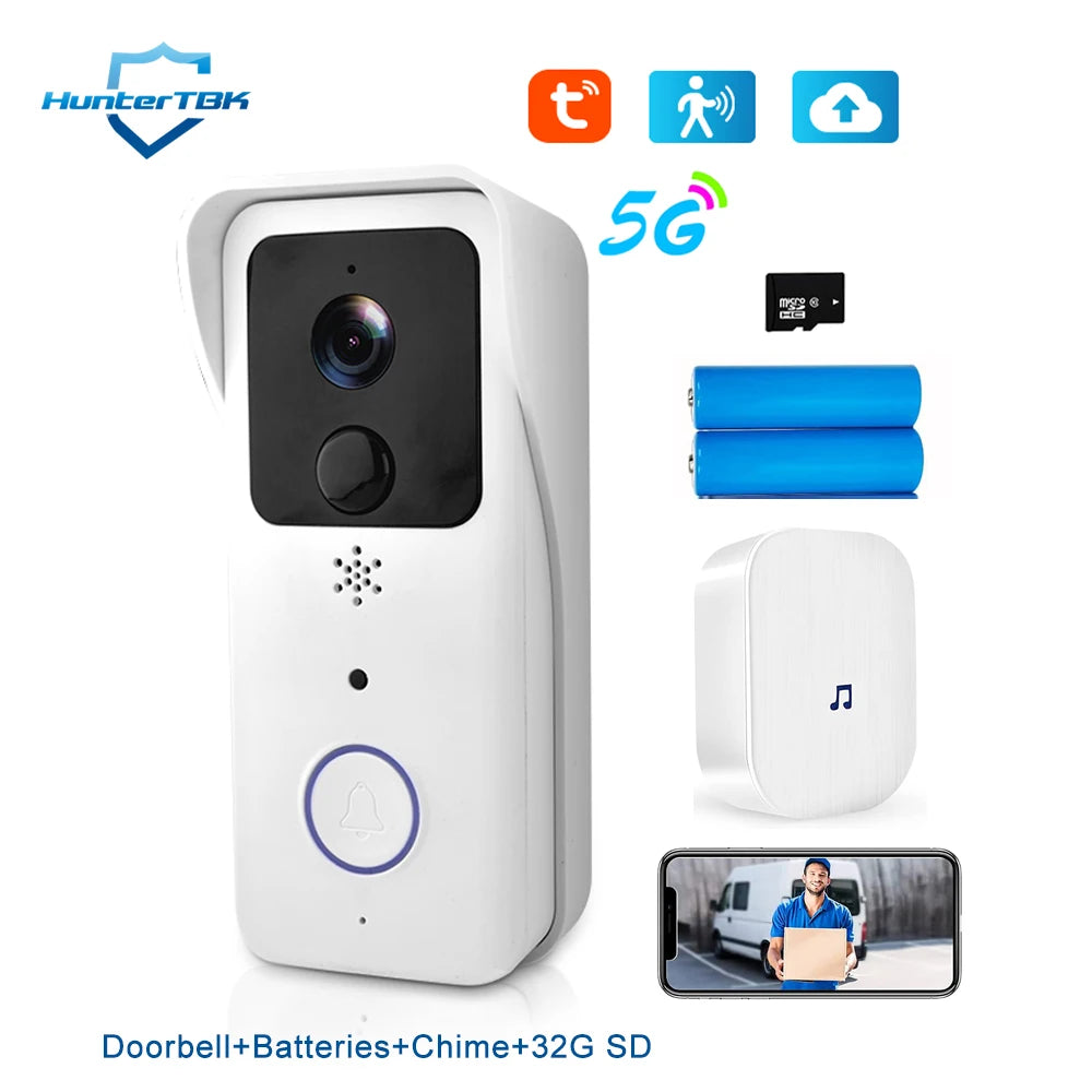 1080P Video Doorbell 5G 2.4G WiFi Wireless Door Bell Night Vision Tuya Smart APP PIR Recording AC/DC Power Ring Camera Bell