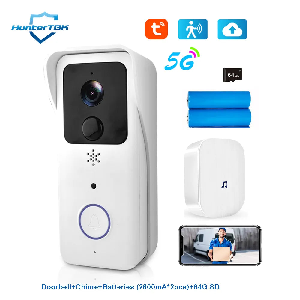 1080P Video Doorbell 5G 2.4G WiFi Wireless Door Bell Night Vision Tuya Smart APP PIR Recording AC/DC Power Ring Camera Bell
