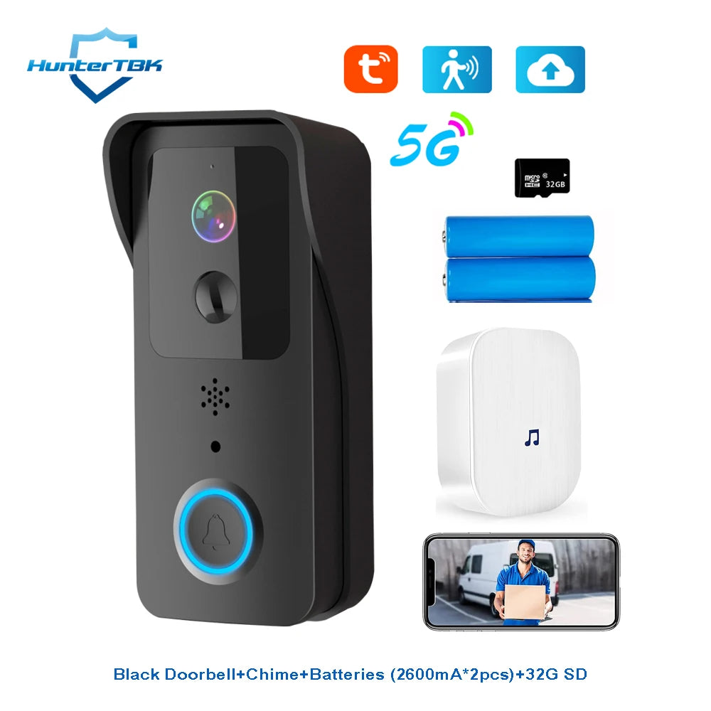1080P Video Doorbell 5G 2.4G WiFi Wireless Door Bell Night Vision Tuya Smart APP PIR Recording AC/DC Power Ring Camera Bell