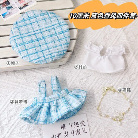 10cm Cute Pink Pink Fragrant Wind Set Plush Doll Kawaii Stuffed Soft Idol Cotton Doll DIY Clothes Accessory for Girls Kids Gifts blue suit / fit 10cm doll