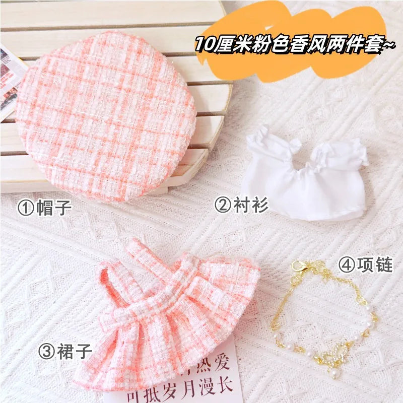 10cm Cute Pink Pink Fragrant Wind Set Plush Doll Kawaii Stuffed Soft Idol Cotton Doll DIY Clothes Accessory for Girls Kids Gifts pink suit / fit 10cm doll