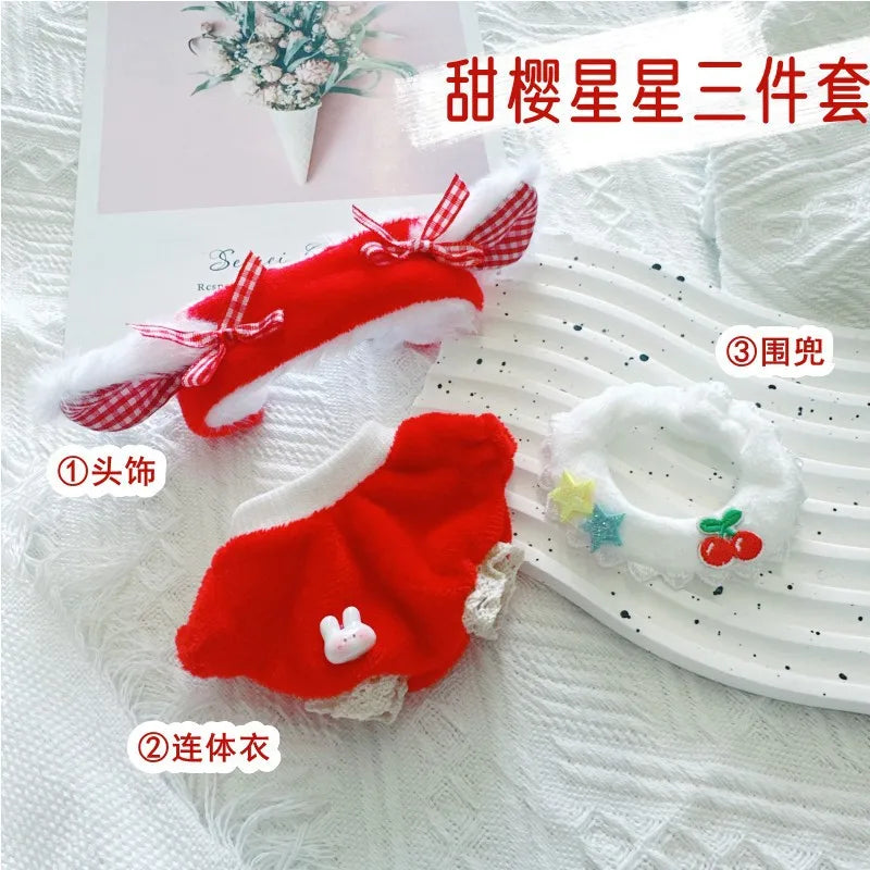 10cm Cute Sweet Cherry Red Set Plush Doll Kawaii Stuffed Soft Idol Cotton Doll DIY Clothes Accessory for Girls Kids Fans Gifts 1 set / fit 10cm doll