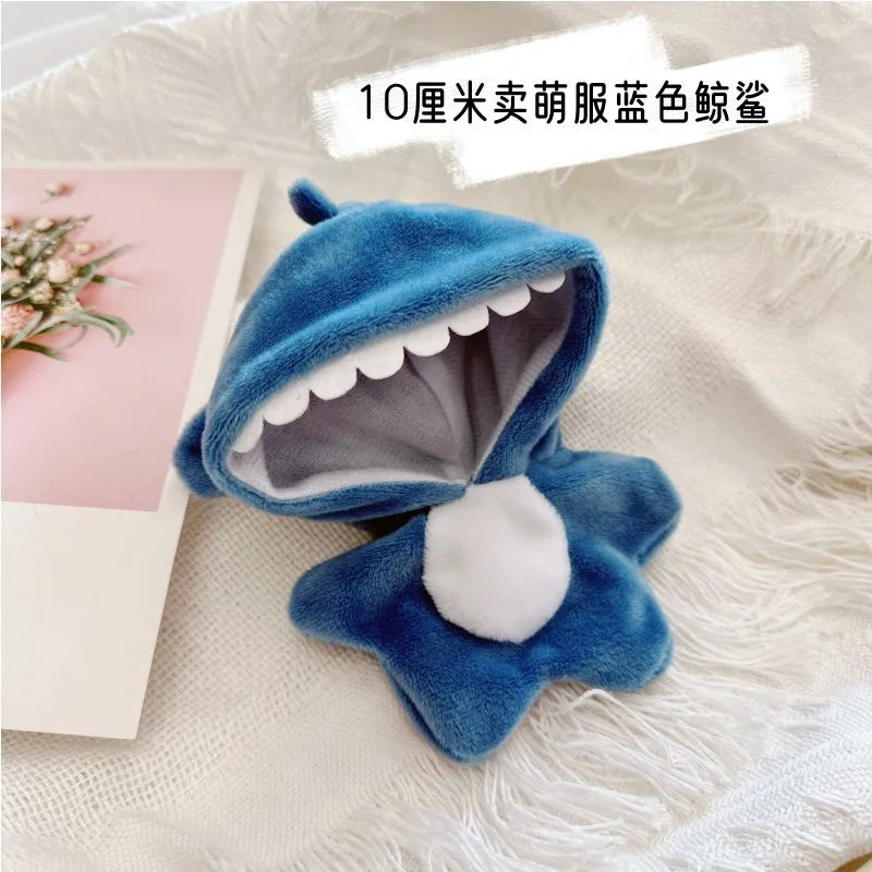10cm Kawaii Animals Unicorn Bunny Coat Suit Mini Idol Soft Cotton Doll DIY Clothes Accessory for Girls Fans Collection Gifts blue shark / fit 10cm doll
