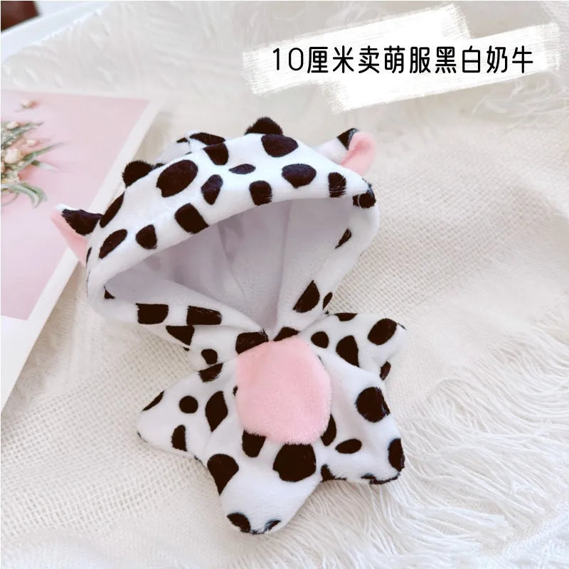 10cm Kawaii Animals Unicorn Bunny Coat Suit Mini Idol Soft Cotton Doll DIY Clothes Accessory for Girls Fans Collection Gifts cow / fit 10cm doll