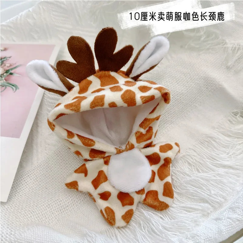 10cm Kawaii Animals Unicorn Bunny Coat Suit Mini Idol Soft Cotton Doll DIY Clothes Accessory for Girls Fans Collection Gifts giraffe / fit 10cm doll