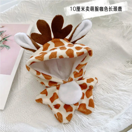 10cm Kawaii Animals Unicorn Bunny Coat Suit Mini Idol Soft Cotton Doll DIY Clothes Accessory for Girls Fans Collection Gifts giraffe / fit 10cm doll