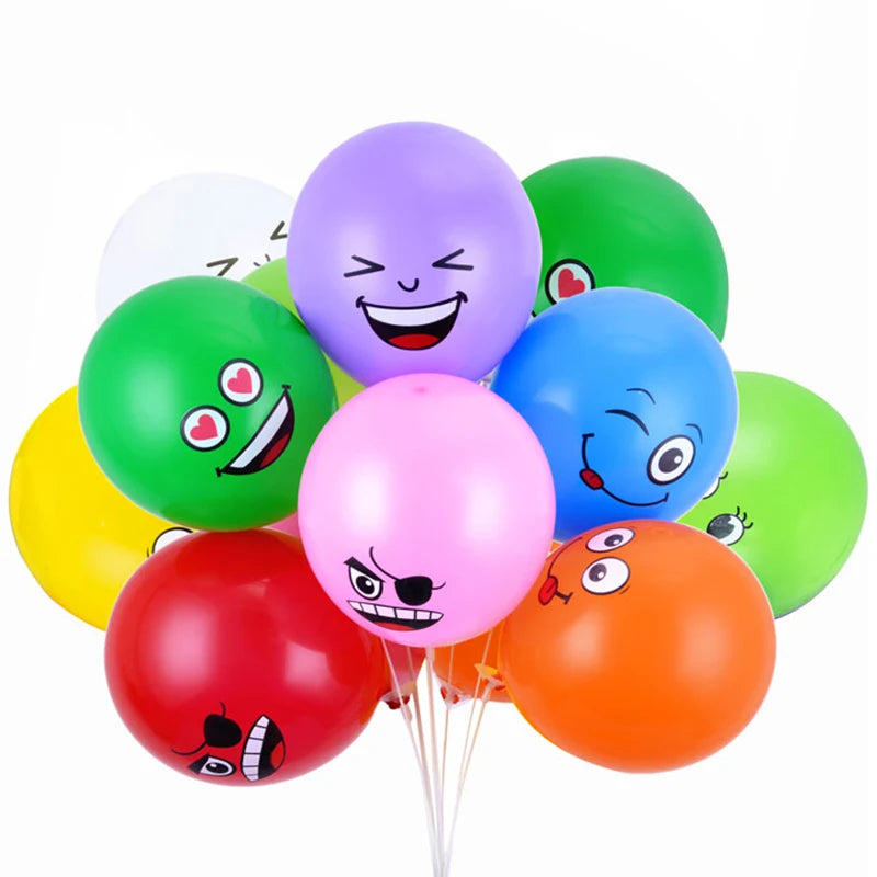 10Pcs 12-inch Cute Funny Big Eyes Smiley Latex Balloons - Birthday Party Decoration Inflatable Balloon Baby Shower Globos