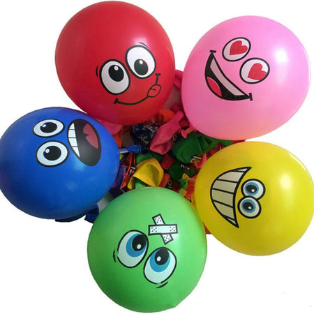 10Pcs 12-inch Cute Funny Big Eyes Smiley Latex Balloons - Birthday Party Decoration Inflatable Balloon Baby Shower Globos