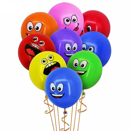 10Pcs 12-inch Cute Funny Big Eyes Smiley Latex Balloons - Birthday Party Decoration Inflatable Balloon Baby Shower Globos