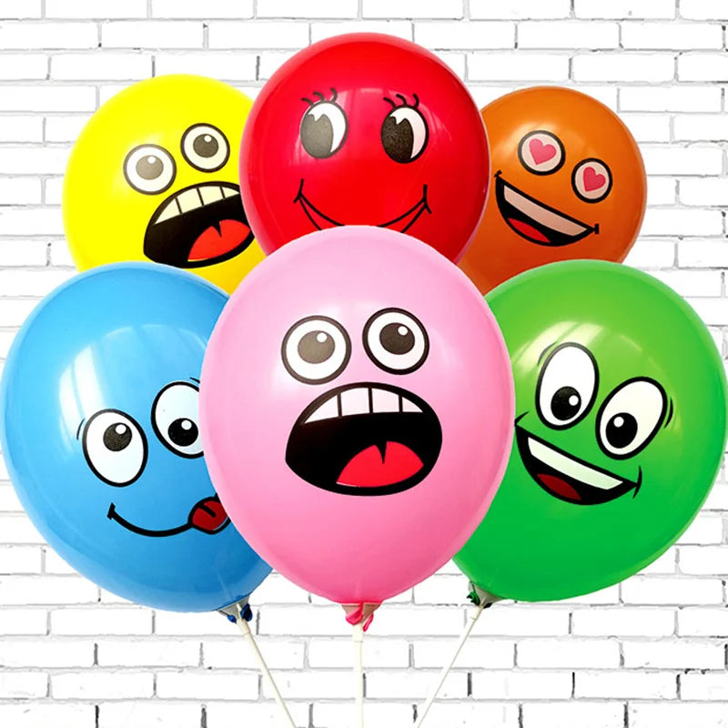 10Pcs 12-inch Cute Funny Big Eyes Smiley Latex Balloons - Birthday Party Decoration Inflatable Balloon Baby Shower Globos