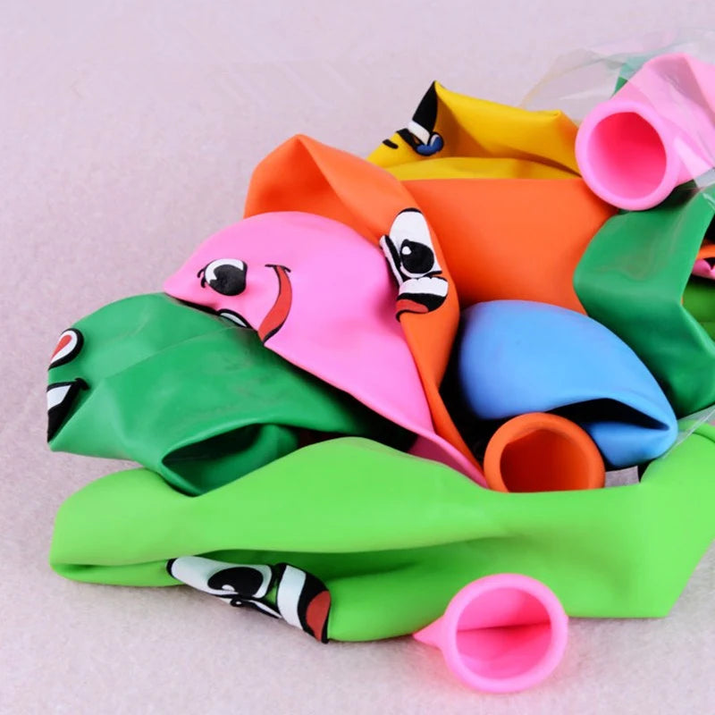 10Pcs 12-inch Cute Funny Big Eyes Smiley Latex Balloons - Birthday Party Decoration Inflatable Balloon Baby Shower Globos