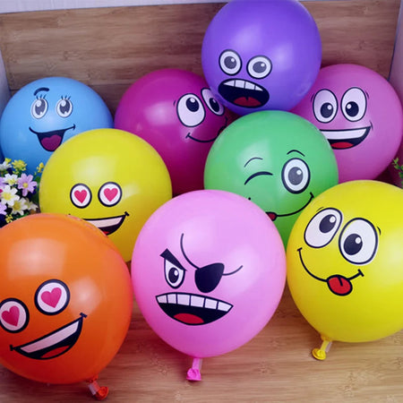 10Pcs 12-inch Cute Funny Big Eyes Smiley Latex Balloons - Birthday Party Decoration Inflatable Balloon Baby Shower Globos mix