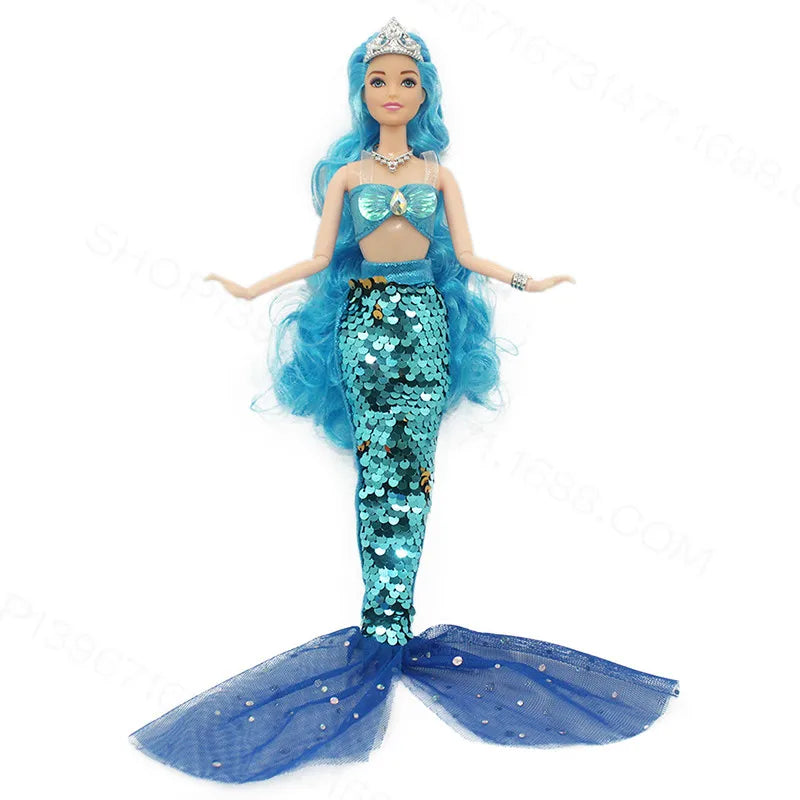 11 Inch Mermaid Doll Full Set Multi Joints Movable 30cm Height Doll with Sequin Skirt Suit Girls Dress Up Toys Mermaid - Blue / Doll with Clothes