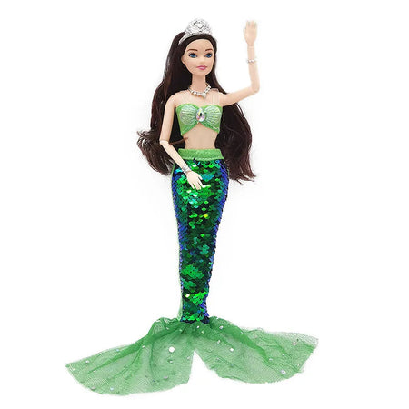 11 Inch Mermaid Doll Full Set Multi Joints Movable 30cm Height Doll with Sequin Skirt Suit Girls Dress Up Toys Mermaid -Green / Doll with Clothes