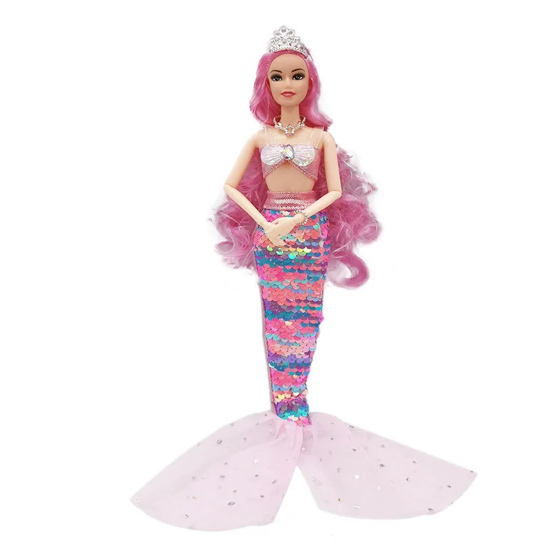 11 Inch Mermaid Doll Full Set Multi Joints Movable 30cm Height Doll with Sequin Skirt Suit Girls Dress Up Toys Mermaid - Pink / Doll with Clothes
