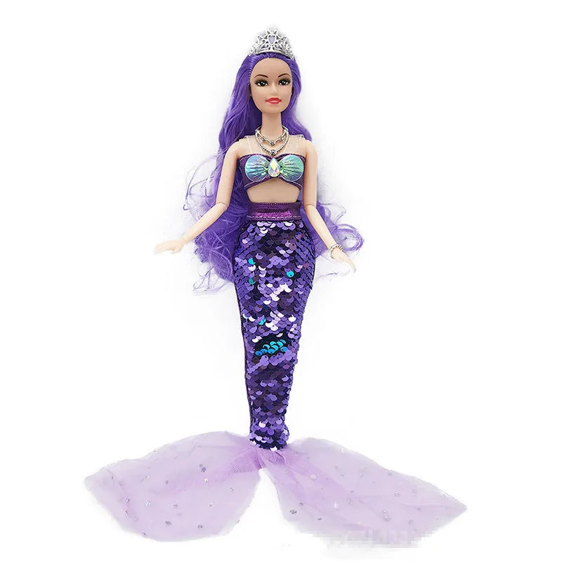 11 Inch Mermaid Doll Full Set Multi Joints Movable 30cm Height Doll with Sequin Skirt Suit Girls Dress Up Toys Mermaid -Purple / Doll with Clothes