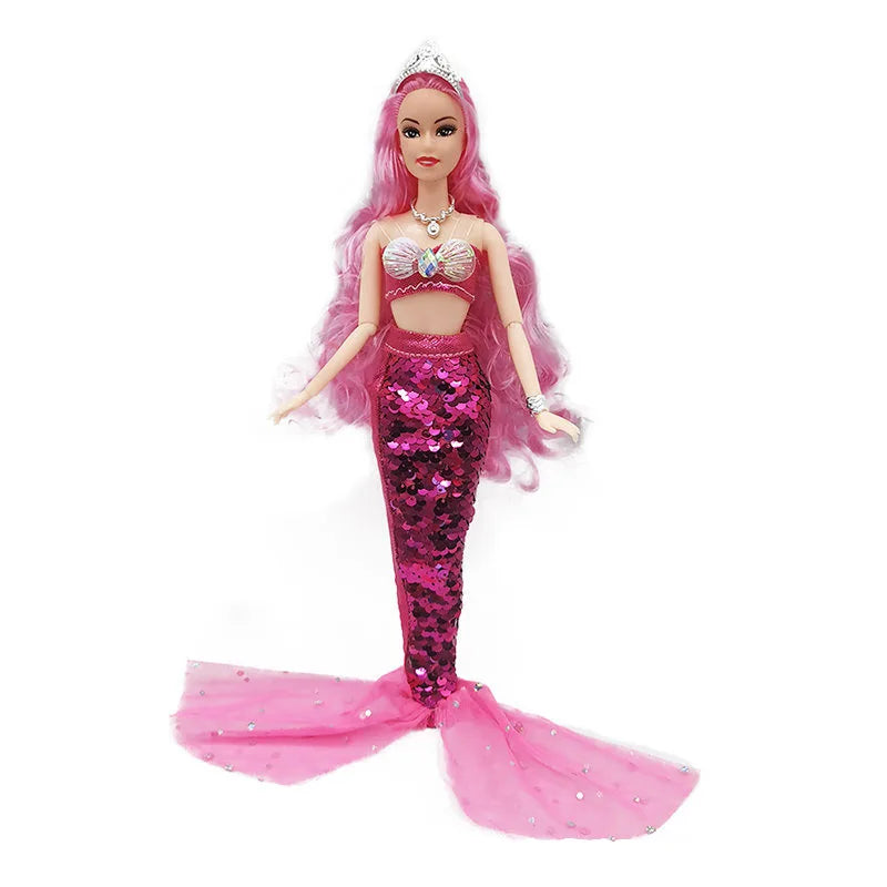 11 Inch Mermaid Doll Full Set Multi Joints Movable 30cm Height Doll with Sequin Skirt Suit Girls Dress Up Toys Mermaid - Rose / Doll with Clothes