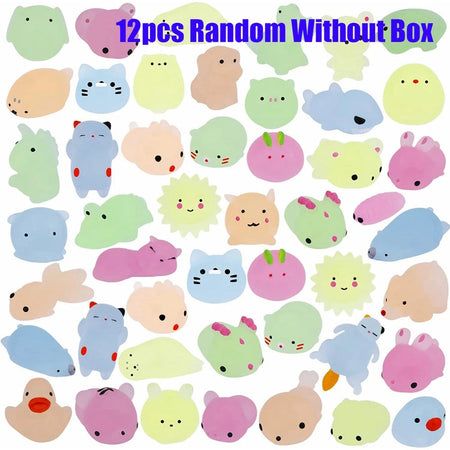 12/36PCS for Kids Kawaii Animals Squishies Mochi Squishy Toys Glow in The Dark Party Favors Stress Relief Squishy 12pcs without box