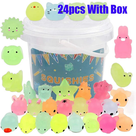 12/36PCS for Kids Kawaii Animals Squishies Mochi Squishy Toys Glow in The Dark Party Favors Stress Relief Squishy 24pcs with box