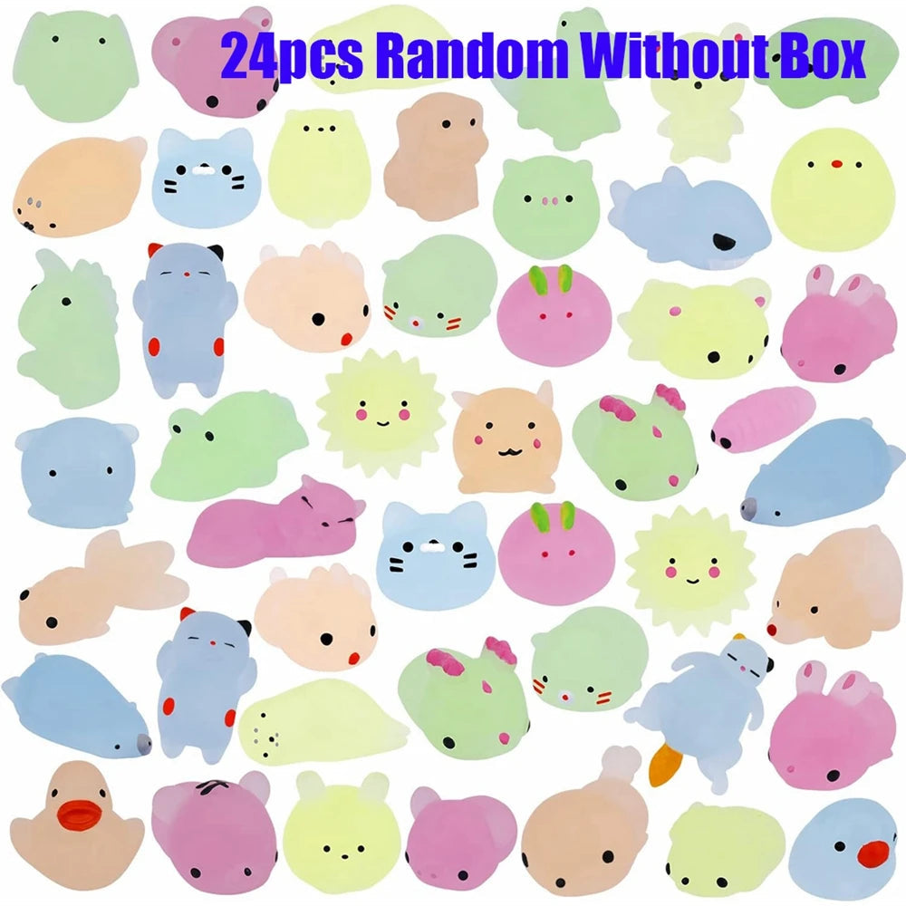 12/36PCS for Kids Kawaii Animals Squishies Mochi Squishy Toys Glow in The Dark Party Favors Stress Relief Squishy 24pcs without box
