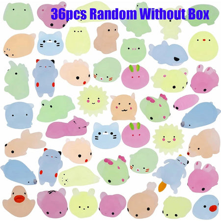 12/36PCS for Kids Kawaii Animals Squishies Mochi Squishy Toys Glow in The Dark Party Favors Stress Relief Squishy 36pcs without box