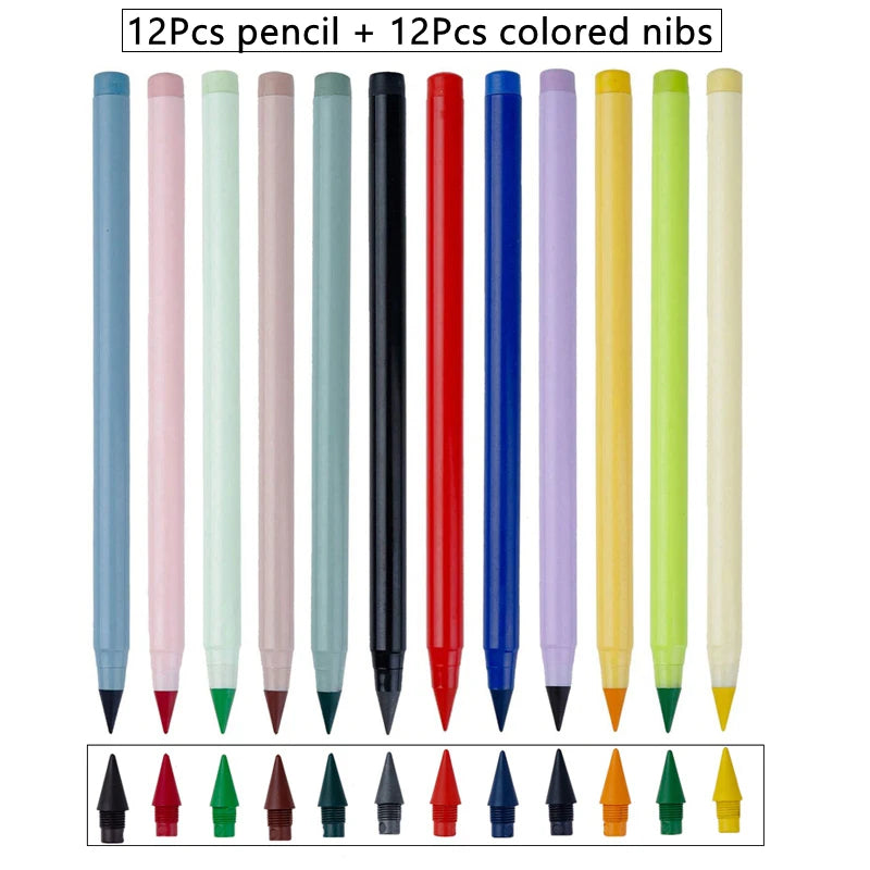 12 Color Pencil Set Cute Drawing Pencil Refill Unlimited Writing Pencils Eternal Erasable Pencil Pens for School Art Supplies 24Pcs Color set