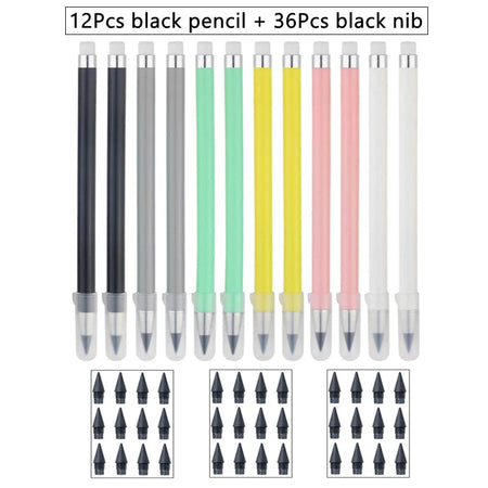 12 Color Pencil Set Cute Drawing Pencil Refill Unlimited Writing Pencils Eternal Erasable Pencil Pens for School Art Supplies 36Pcs black set