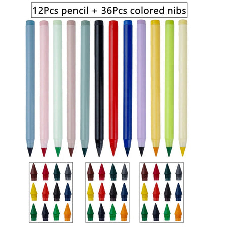 12 Color Pencil Set Cute Drawing Pencil Refill Unlimited Writing Pencils Eternal Erasable Pencil Pens for School Art Supplies 36Pcs Color set