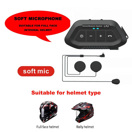 1200mAh Motorcycle Helmet Wireless Headset BT 5.0 Bluetooth Helmet Headset Voice Assistant Moto Earphone Motorbike Headphone