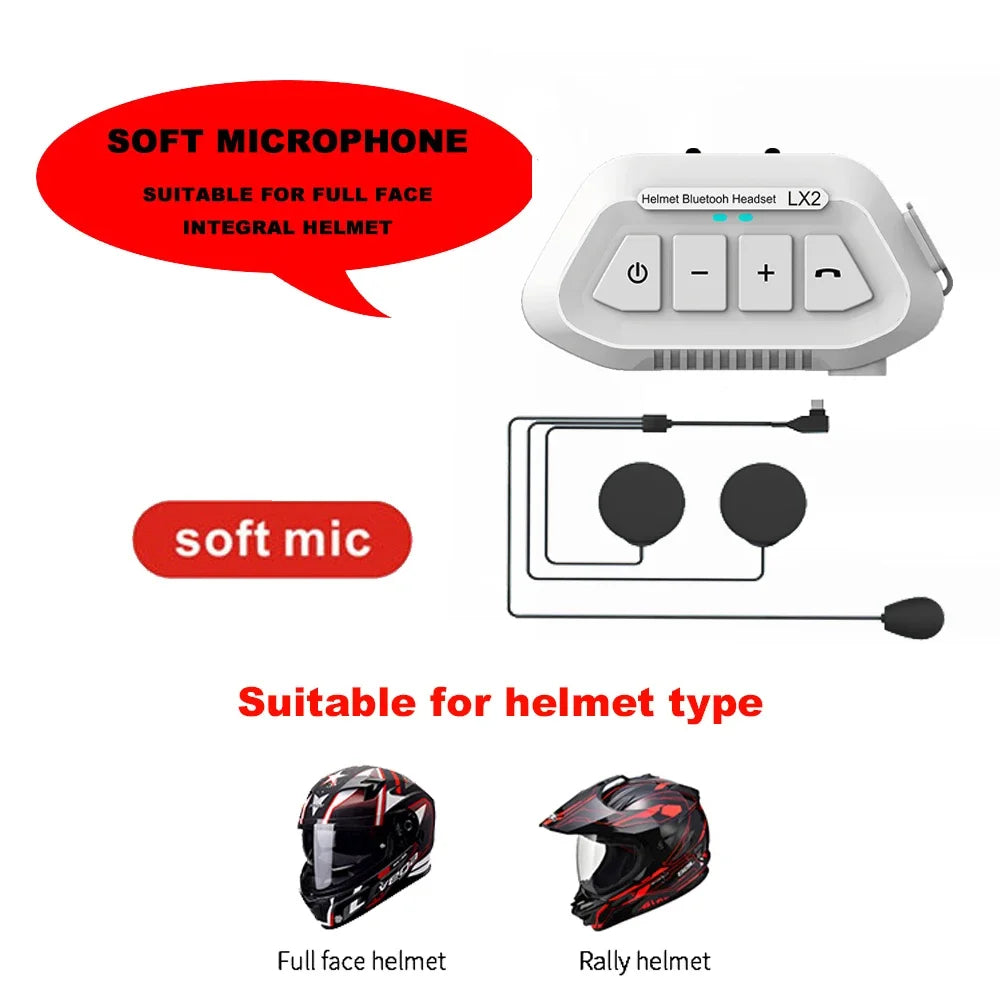 1200mAh Motorcycle Helmet Wireless Headset BT 5.0 Bluetooth Helmet Headset Voice Assistant Moto Earphone Motorbike Headphone