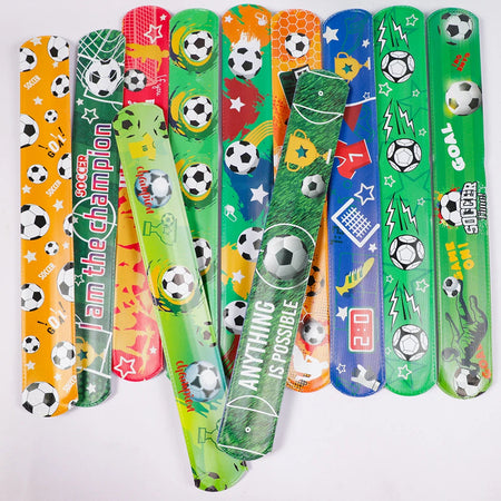 12pcs Soccer Slap Bracelets Wristband Toys for Kids Football Theme Party Decoration 12Pcs