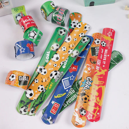 12pcs Soccer Slap Bracelets Wristband Toys for Kids Football Theme Party Decoration