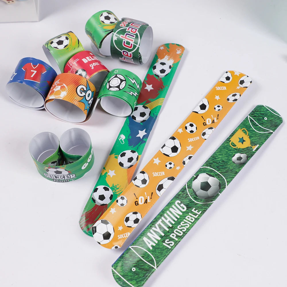 12pcs Soccer Slap Bracelets Wristband Toys for Kids Football Theme Party Decoration