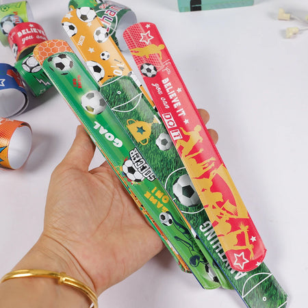 12pcs Soccer Slap Bracelets Wristband Toys for Kids Football Theme Party Decoration