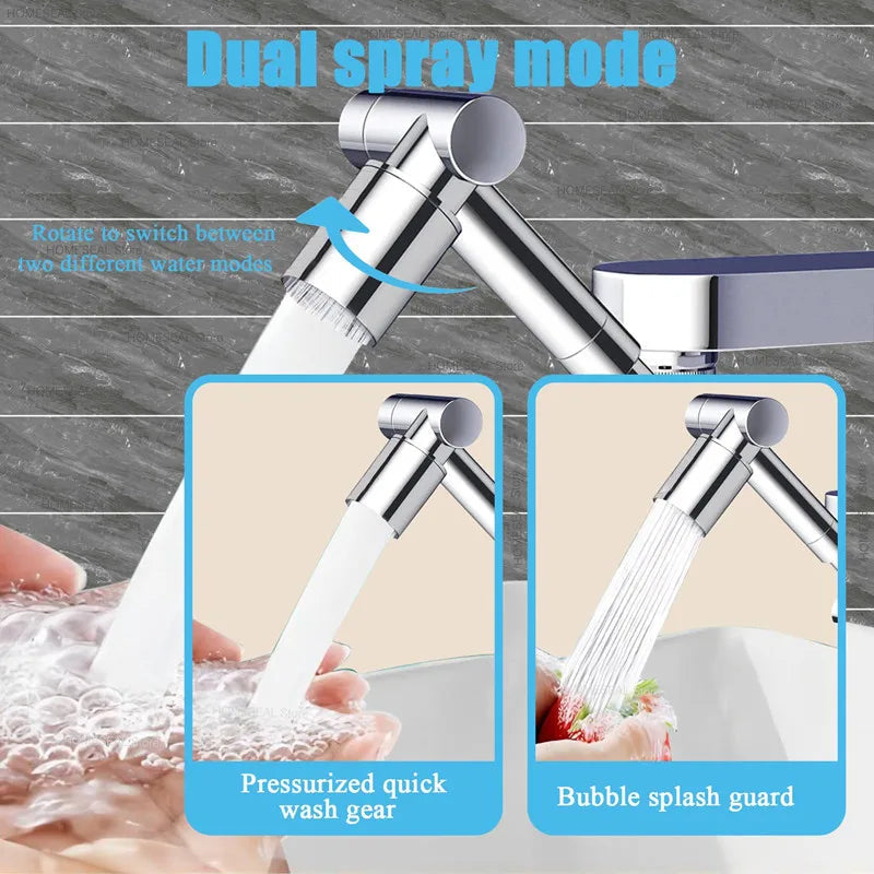 1440&amp;deg; Rotatable Scalable Metal Faucet Aerator Bathroom Tap Splash-proof Bubbler Faucet Filter Nozzle Tap Saving Water Extender
