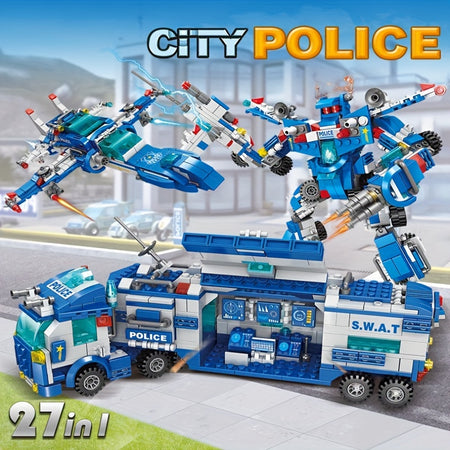 700pcs City Patrol Police Car Building Blocks Set - Perfect Role-Play Toy for Boys