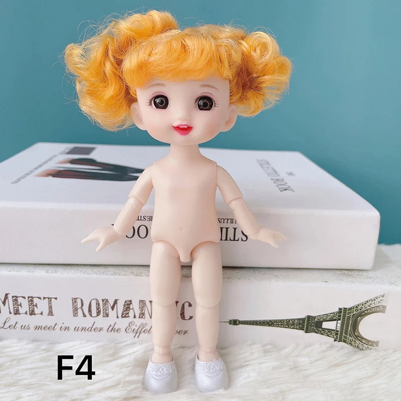 16 cm bjd Doll Body 1/8 with Head and Shoes Mini Doll Naked Body 13 Movable Joints 3D Eyes for Children's DIY Toys