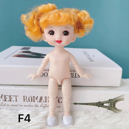 16 cm bjd Doll Body 1/8 with Head and Shoes Mini Doll Naked Body 13 Movable Joints 3D Eyes for Children's DIY Toys