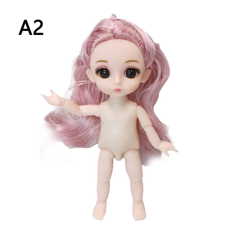16 cm bjd Doll Body 1/8 with Head and Shoes Mini Doll Naked Body 13 Movable Joints 3D Eyes for Children's DIY Toys