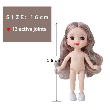 16 cm bjd Doll Body 1/8 with Head and Shoes Mini Doll Naked Body 13 Movable Joints 3D Eyes for Children's DIY Toys