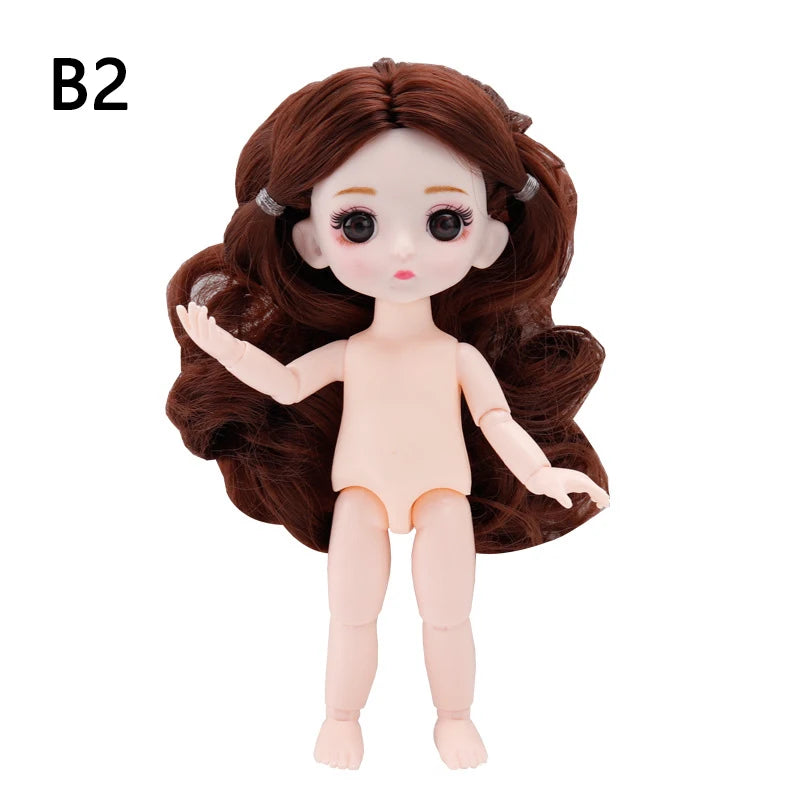 16 cm bjd Doll Body 1/8 with Head and Shoes Mini Doll Naked Body 13 Movable Joints 3D Eyes for Children's DIY Toys