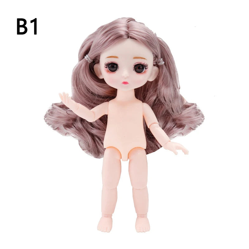 16 cm bjd Doll Body 1/8 with Head and Shoes Mini Doll Naked Body 13 Movable Joints 3D Eyes for Children's DIY Toys B1 / doll and shoes / CHINA